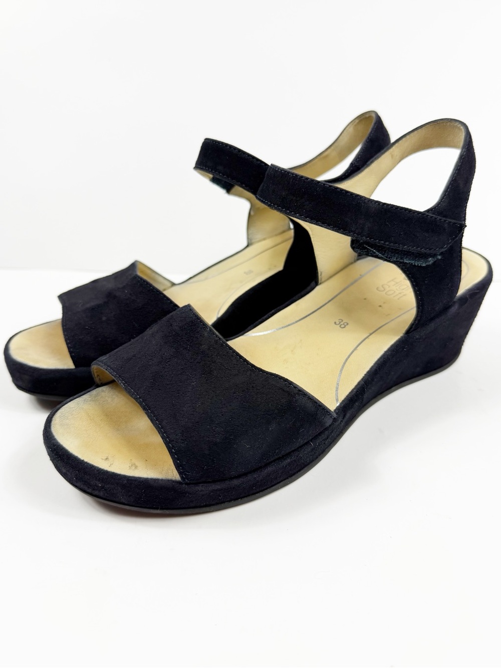 Ara‎ Rouge Black Suede Wedge Sandals - Women 38 7.5